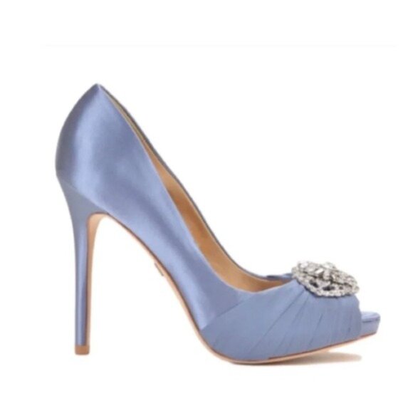 Badgley Mischka Desi Peep Toe Pump Heels Blue Haze Size 6 – Old Hollywood Glam - Picture 2 of 14